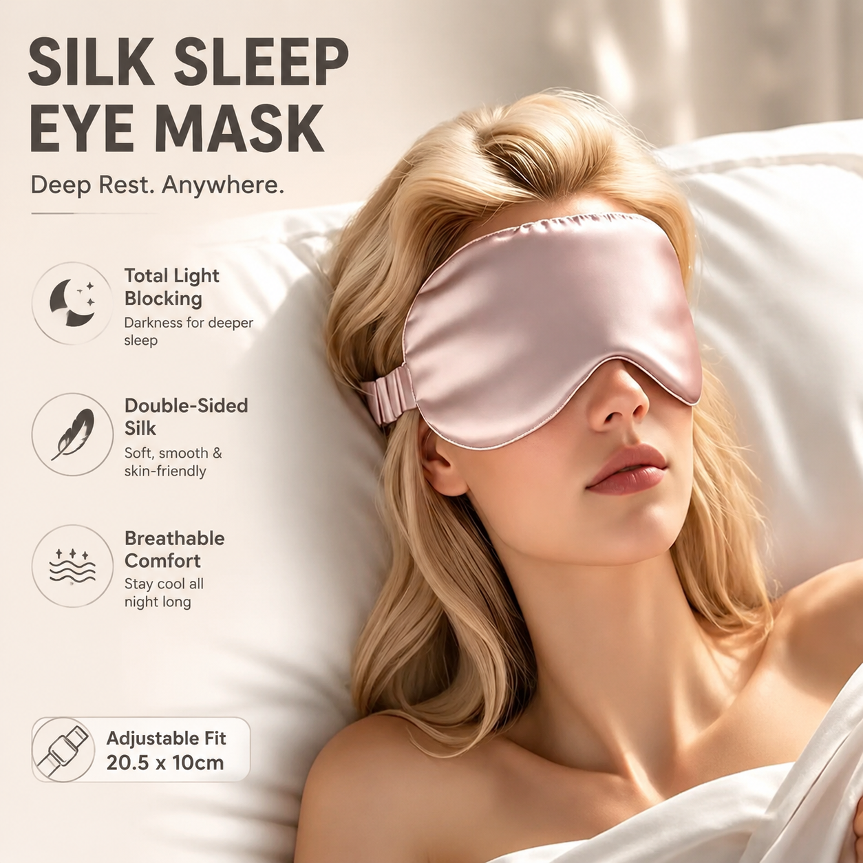 Eye Mask Sleep Travel - Double-Sided Silk Sleeping Eye Mask, Light