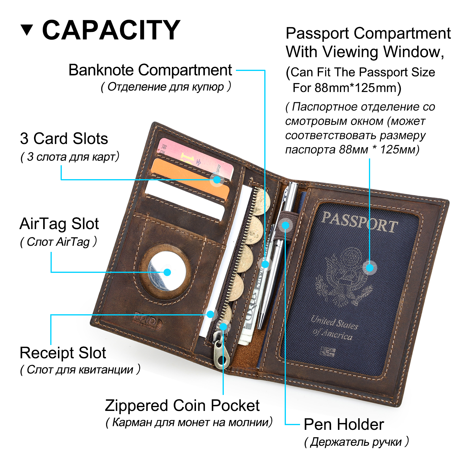 Genuine Cow Leather Passport H – обзор и цена Travel Accessories Rfid